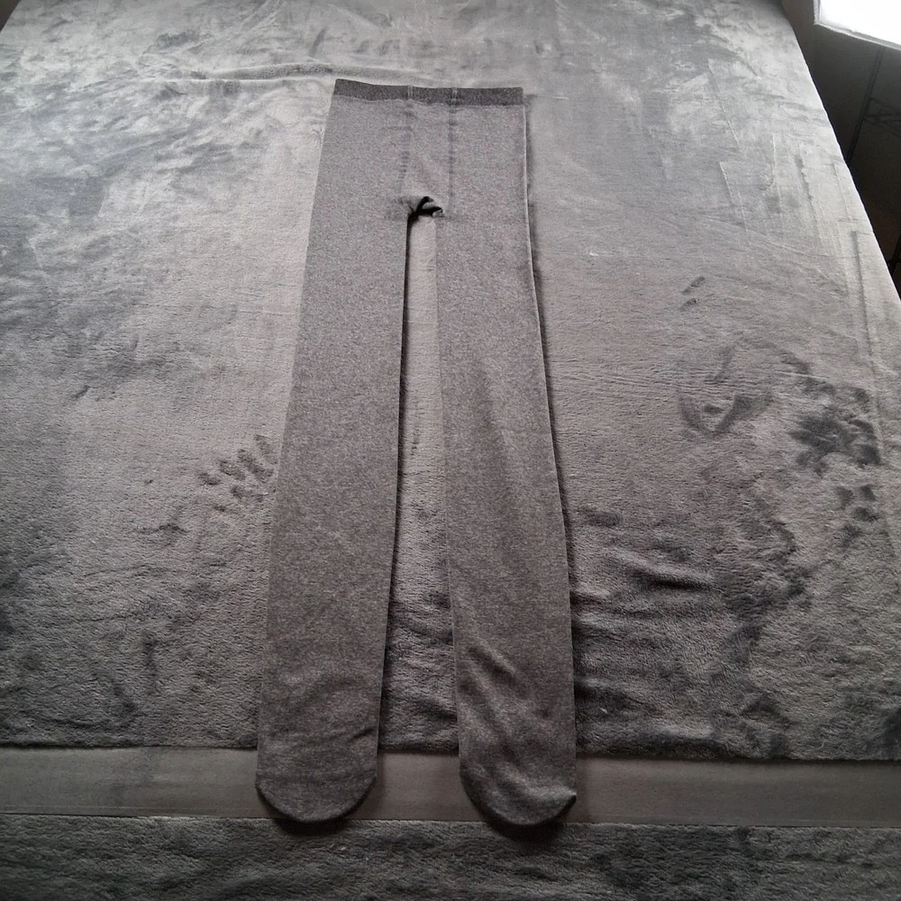 Unbranded Fleece Lined Tights Womens L/XL Gray Opaque Footed Thermal Leggings